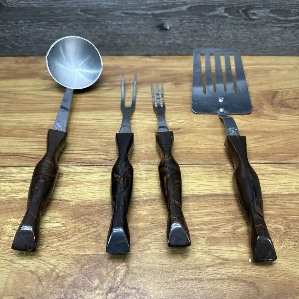 Cutco Vintage Stainless Steel Kitchen Utensil Brown Handles ~4 Pc Set